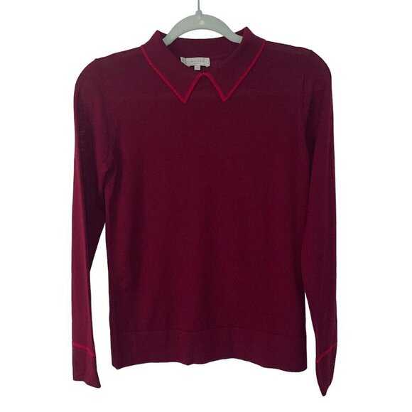 Hobbs London Womens Sweater Size XS Red Nicole Long Sleeve Collared Pure Wool - Picture 8 of 9